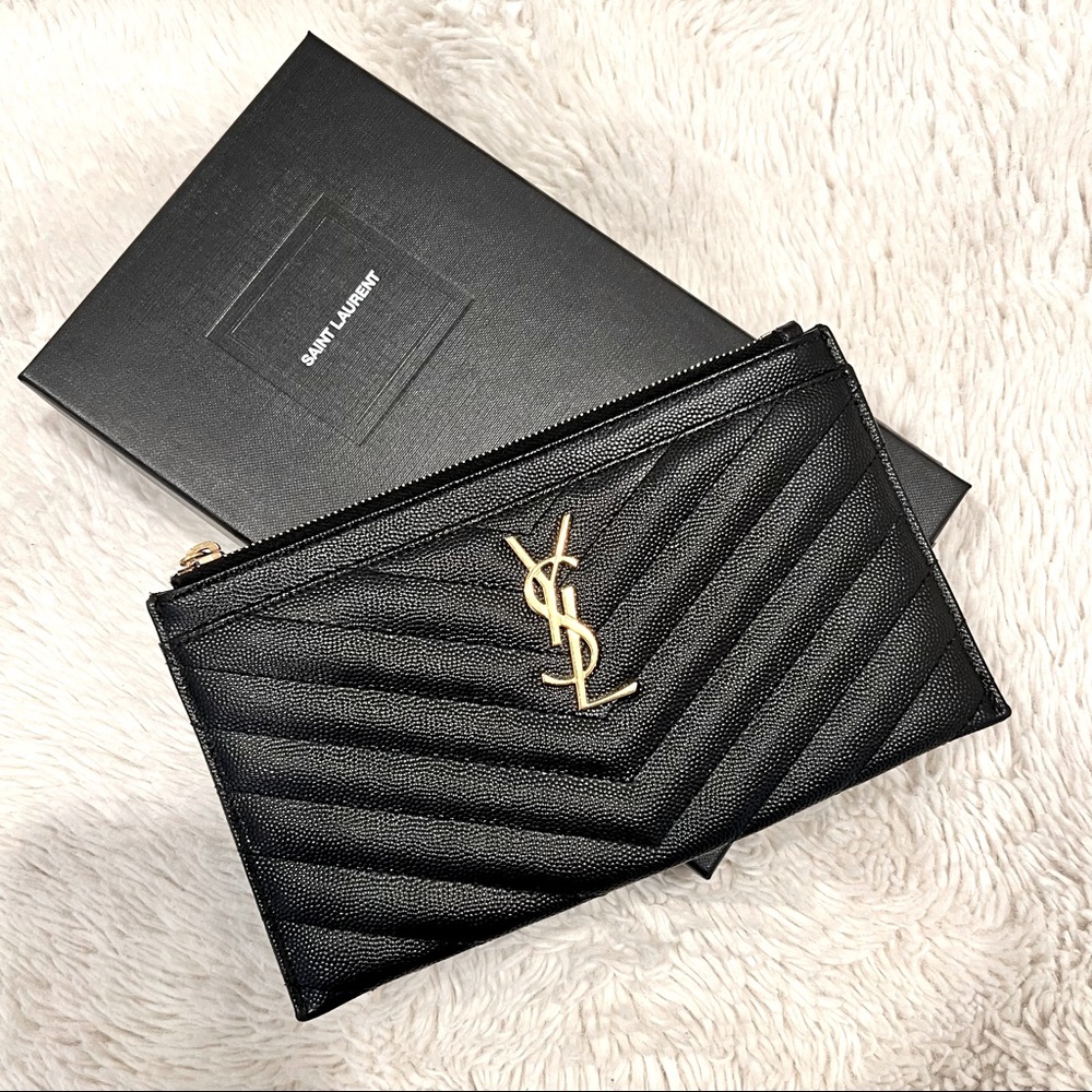 Saint Laurent YSL Grain de Poudre Bill Pouch Wallet Black